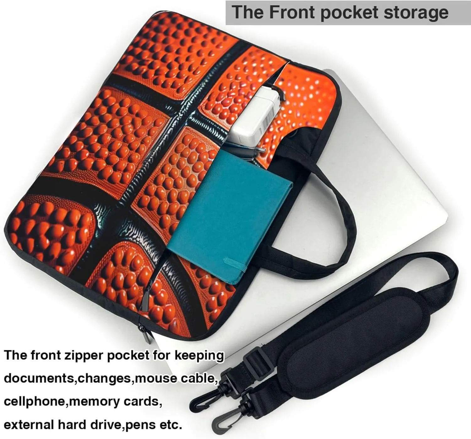 Sport Basketball Texture Laptop Shoulder Bag for Women, Ball Laptop Sleeve Case Durable Computer Bag
