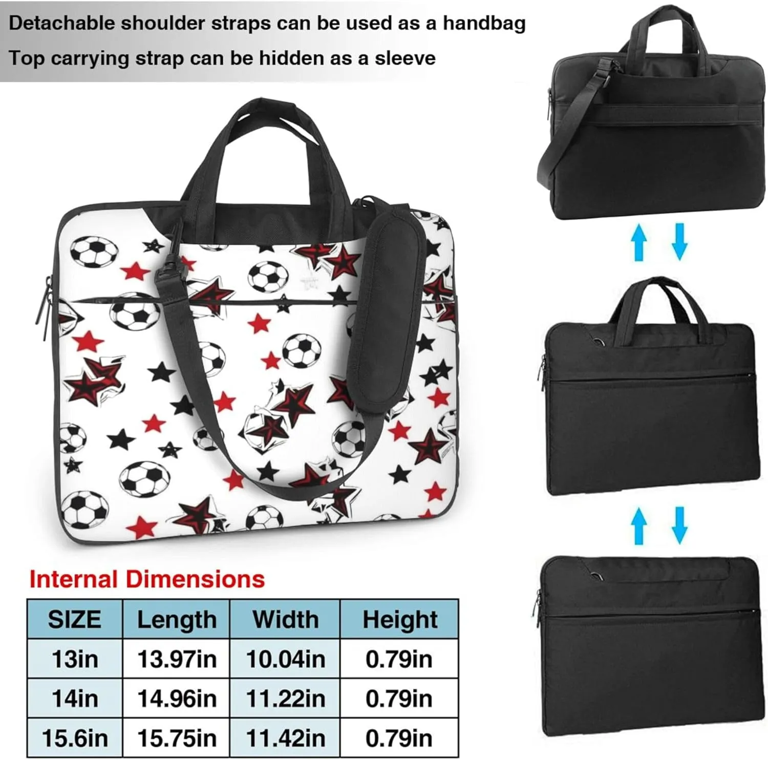Sport Soccer Laptop Shoulder Bag for Women, Stars Soccer Laptop Sleeve Case Durable Computer Bag