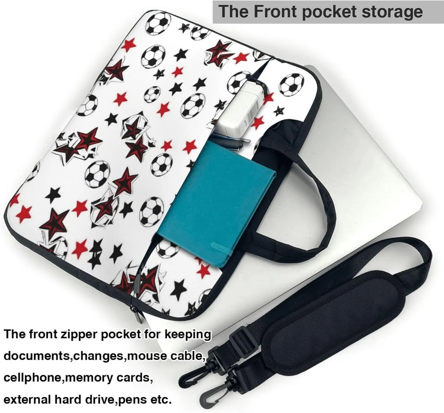 Sport Soccer Laptop Shoulder Bag for Women, Stars Soccer Laptop Sleeve Case Durable Computer Bag