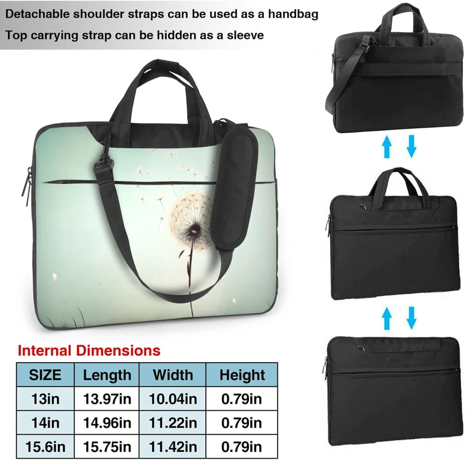Spring Dandelion Flowers Laptop Shoulder Bag for Women, Laptop Sleeve Case Durable Computer Bag