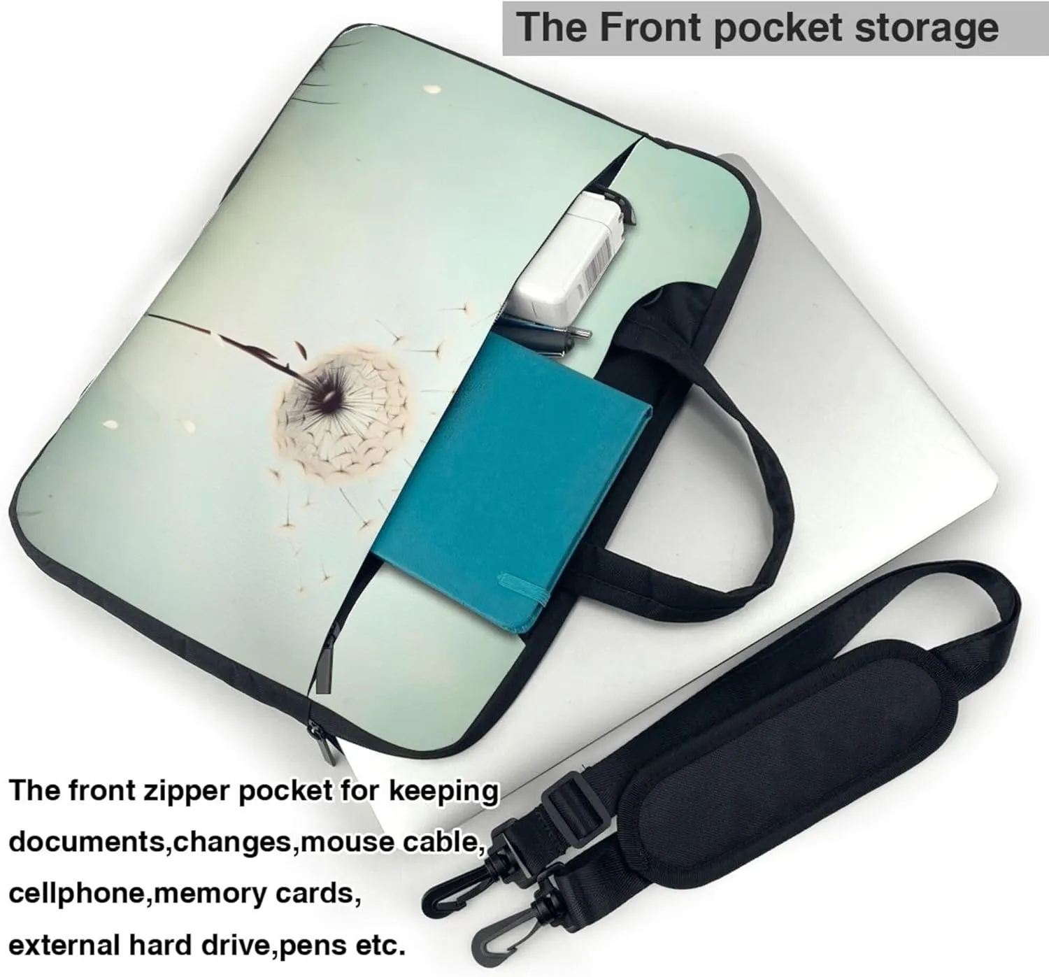 Spring Dandelion Flowers Laptop Shoulder Bag for Women, Laptop Sleeve Case Durable Computer Bag