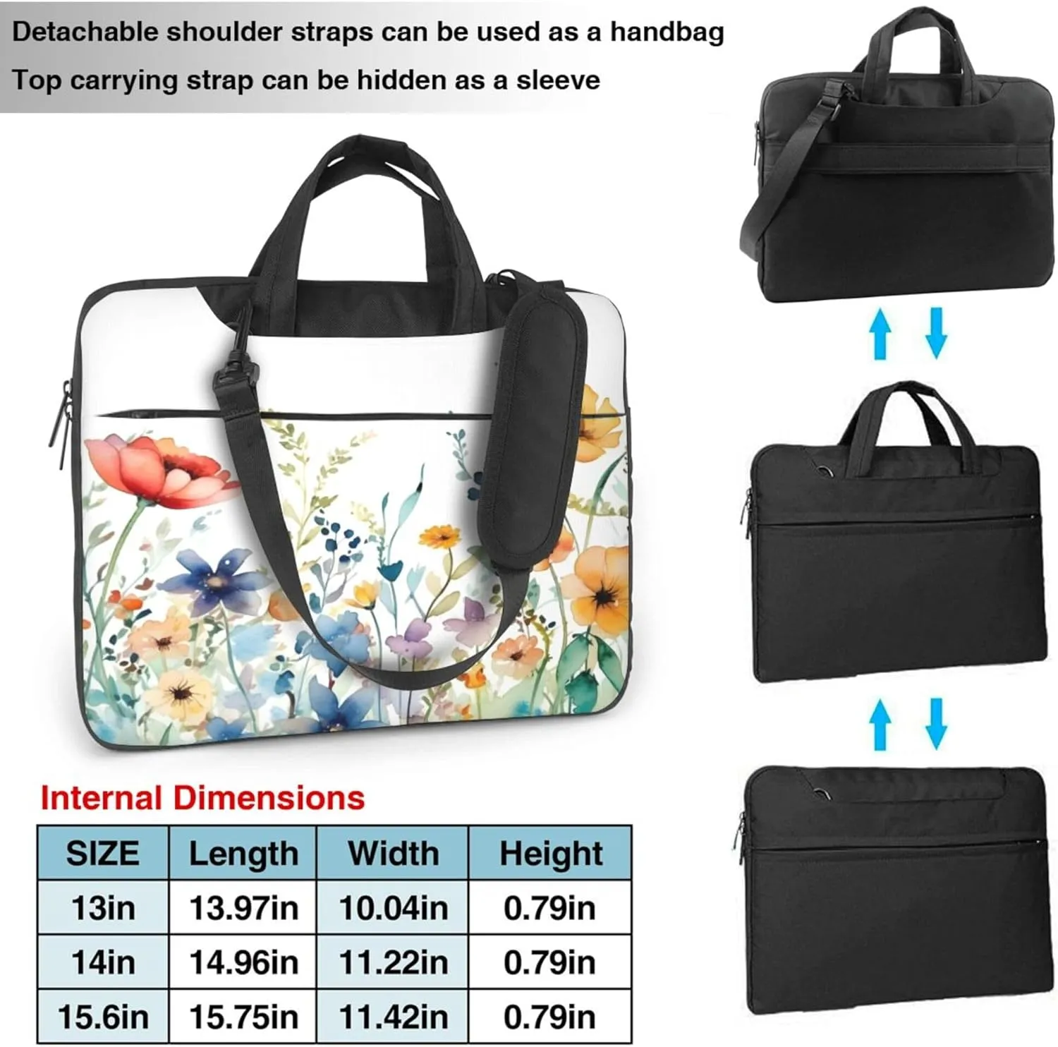 Spring Flower Wildflowers Laptop Shoulder Bag for Women, Laptop Sleeve Case Durable Computer Bag