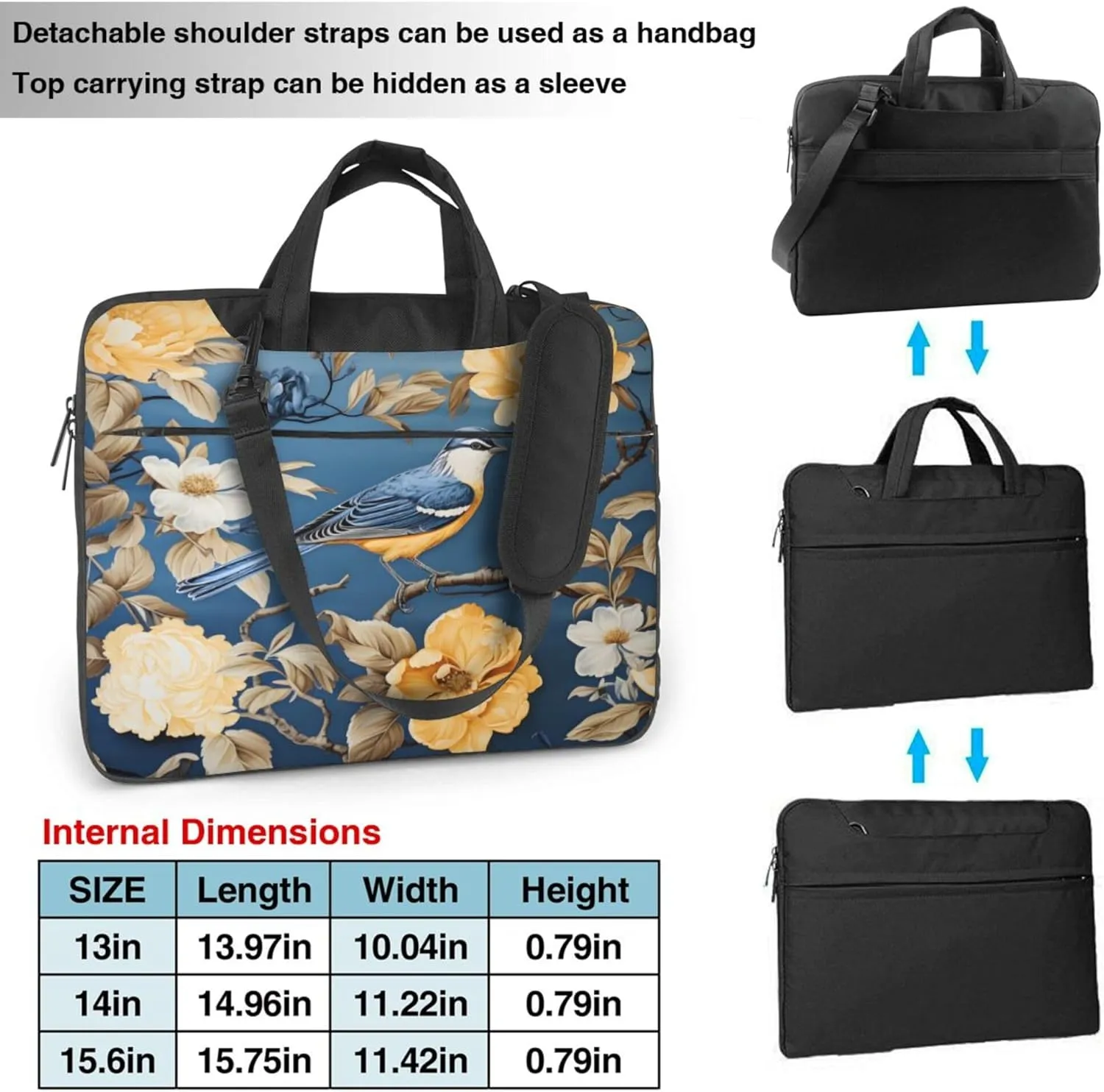 Spring Hummingbird Floral Laptop Shoulder Bag for Women, Laptop Sleeve Case Durable Computer Bag
