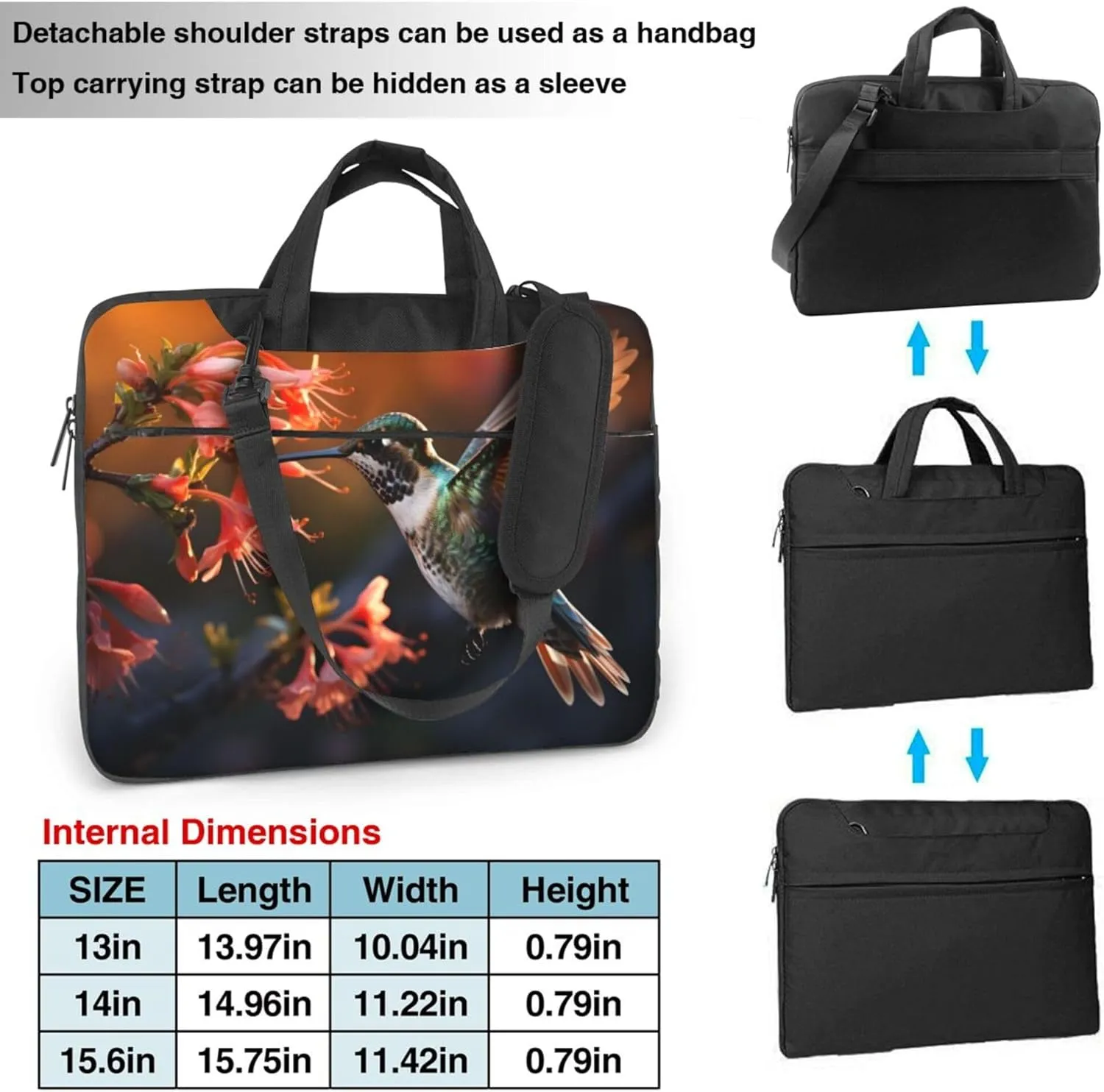 Spring Hummingbird Flower Bird Laptop Shoulder Bag for Women, Laptop Sleeve Case Durable Computer Bag