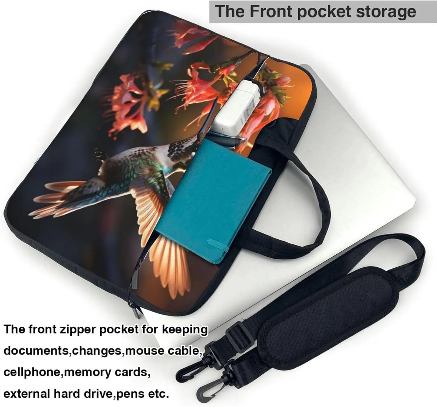 Spring Hummingbird Flower Bird Laptop Shoulder Bag for Women, Laptop Sleeve Case Durable Computer Bag