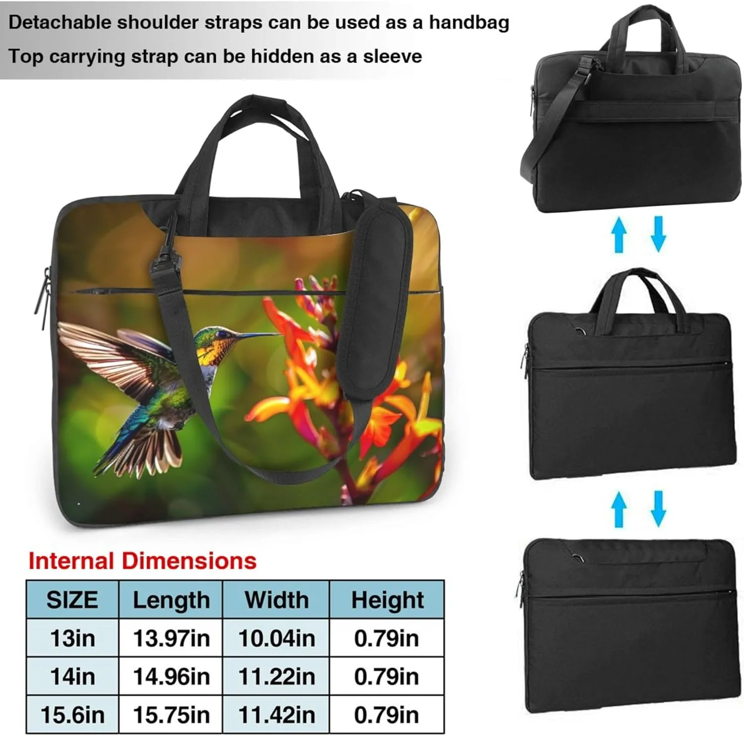 Spring Hummingbird Laptop Shoulder Bag for Women, Bird Flower Laptop Sleeve Case Durable Computer Bag