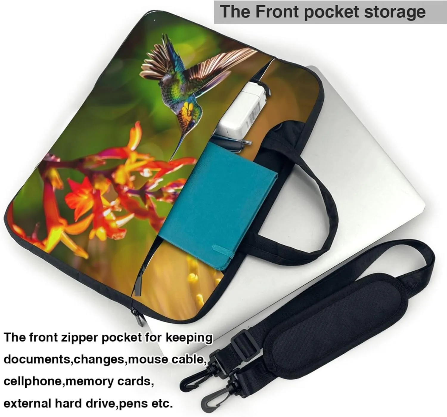 Spring Hummingbird Laptop Shoulder Bag for Women, Bird Flower Laptop Sleeve Case Durable Computer Bag