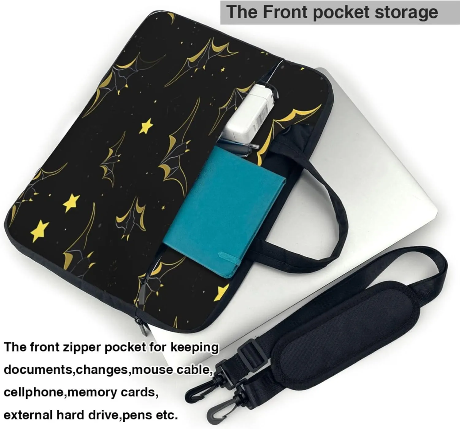 Star Bat Laptop Shoulder Bag for Women, Halloween Animal Laptop Sleeve Case Durable Computer Bag