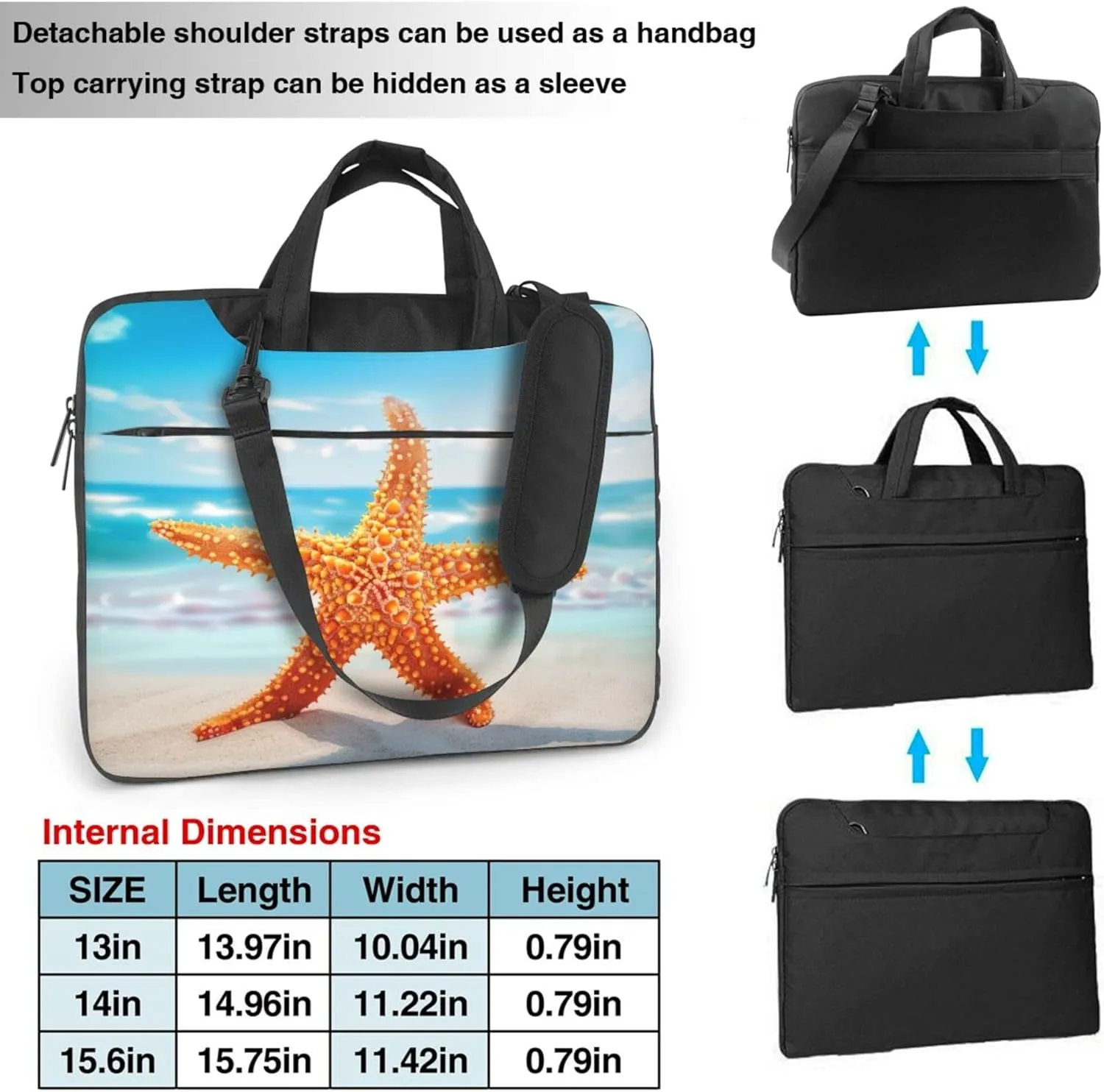 Starfish Beach Laptop Shoulder Bag for Women, Ocean Starfish Laptop Sleeve Case Durable Computer Bag