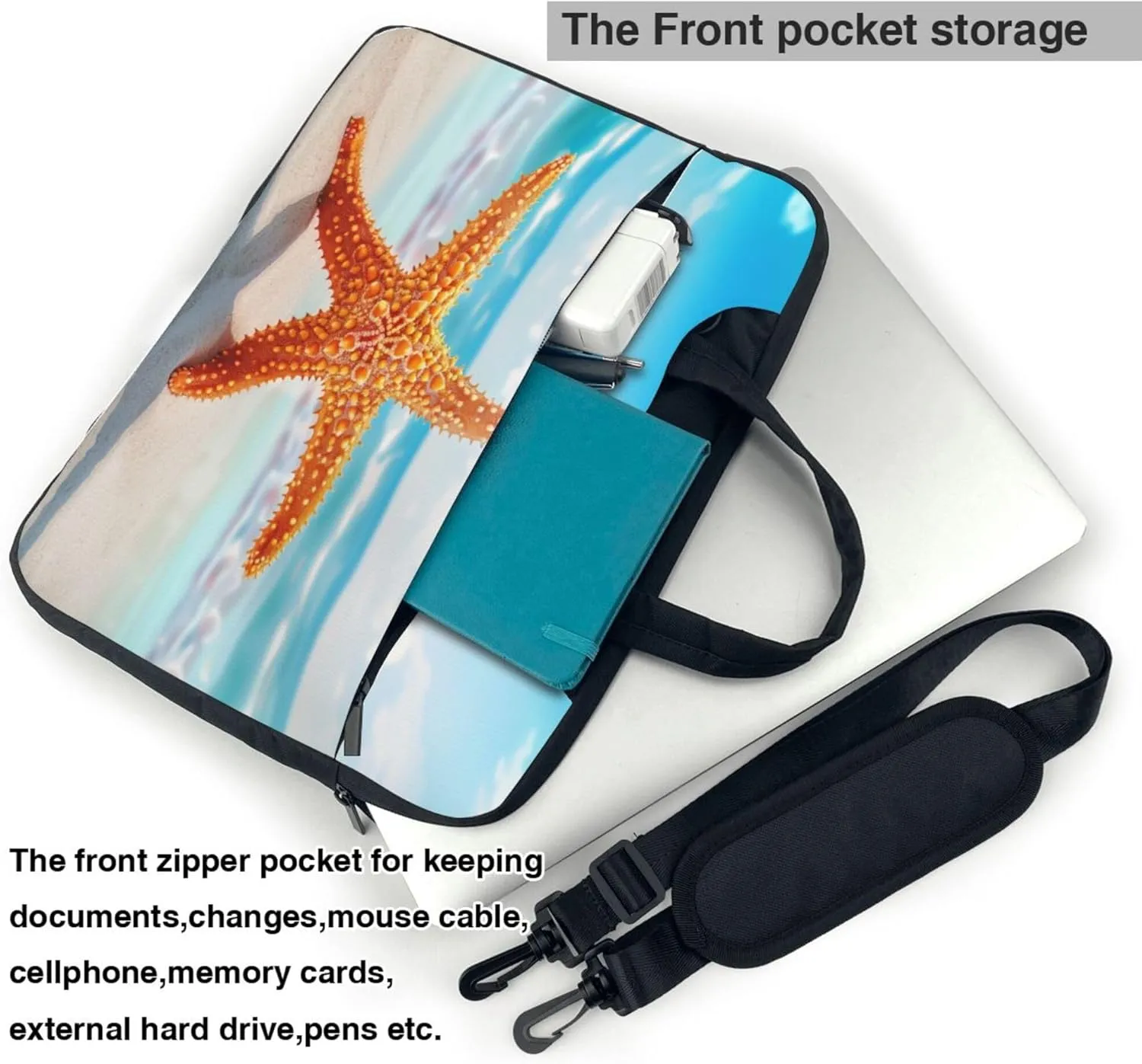 Starfish Beach Laptop Shoulder Bag for Women, Ocean Starfish Laptop Sleeve Case Durable Computer Bag
