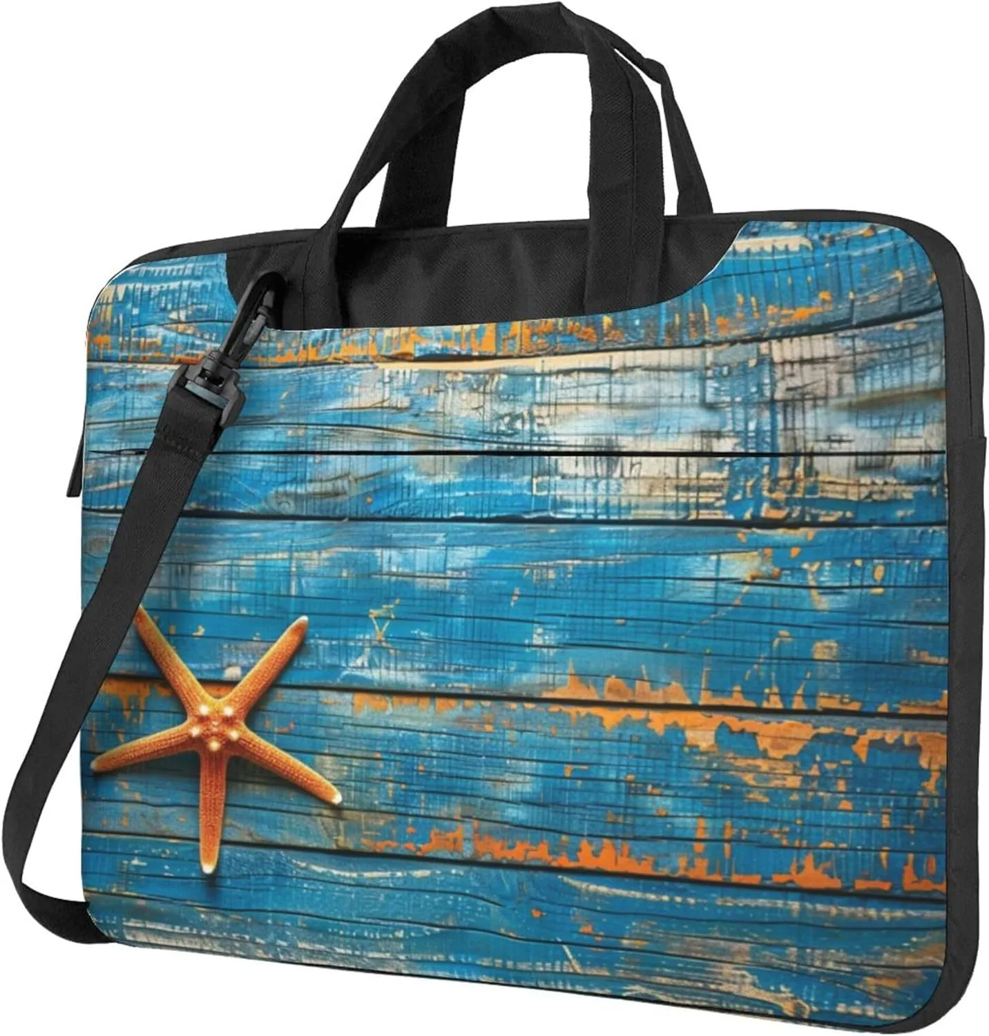 Starfish Laptop Shoulder Bag for Women, Wooden Starfish Beach Laptop Sleeve Case Durable Computer Bag