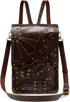 Steampunk Gothic Gear Backpack Handbag Single Shoulder Bag for Pad Punk, Dark Brown, One Size