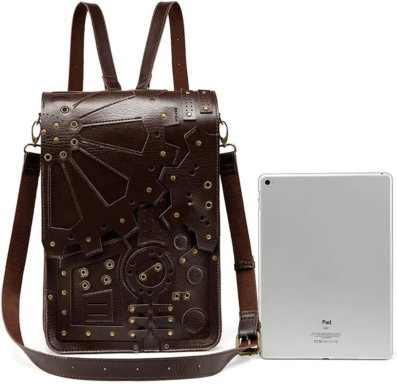 Steampunk Gothic Gear Backpack Handbag Single Shoulder Bag for Pad Punk, Dark Brown, One Size