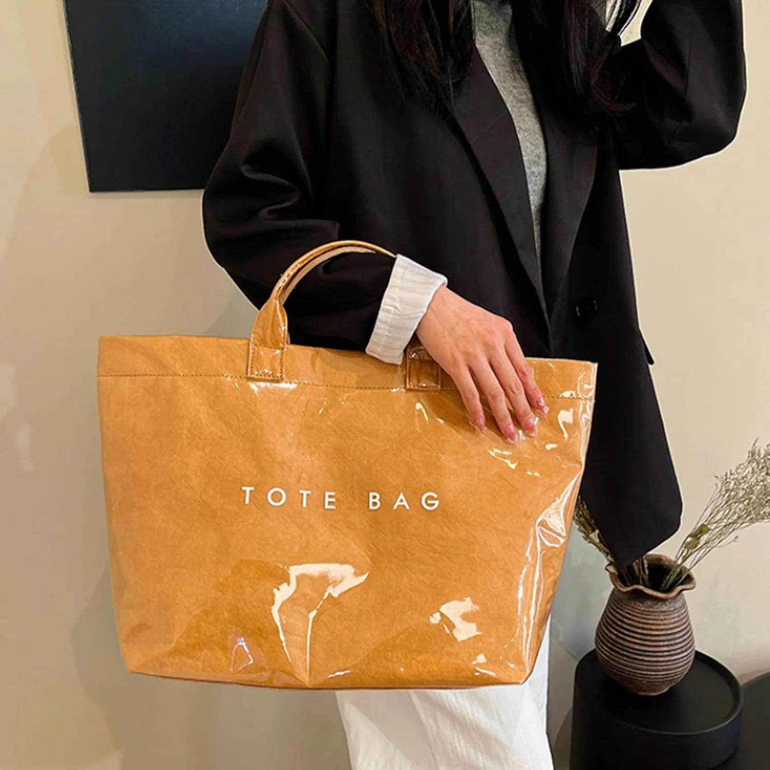 Stellaya Tote Bag, Pvc Women's Letters Print Tote Bag, Stellaya Womens Letters Print Tote, PVC Kraft Paper
