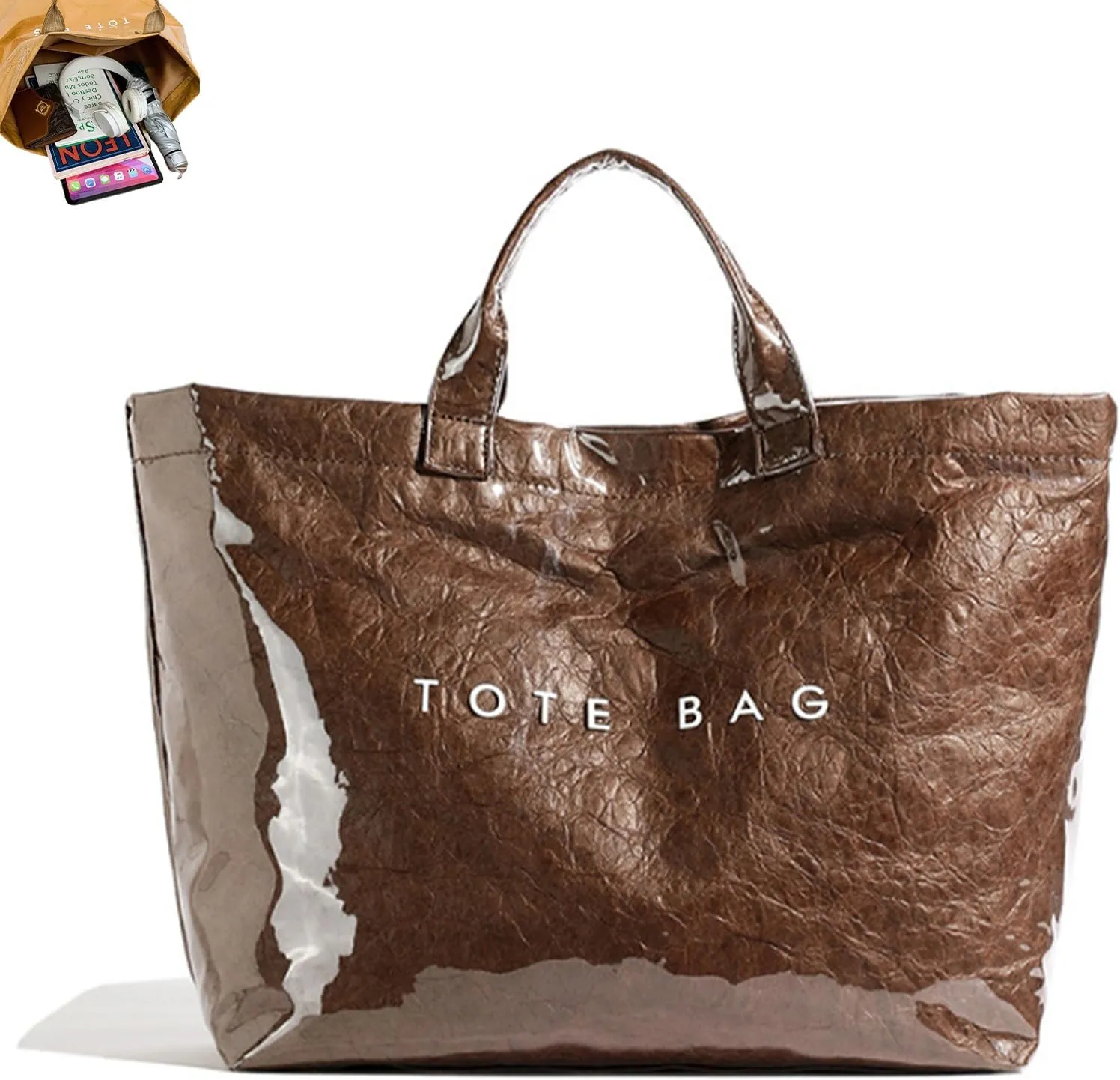 Stellaya Tote Bag, Pvc Women's Letters Print Tote Bag, Stellaya Womens Letters Print Tote, PVC Kraft Paper