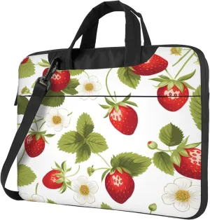 Strawberry Flower Laptop Shoulder Bag for Women, Strawberry Leaves Laptop Sleeve Case Durable Computer Bag