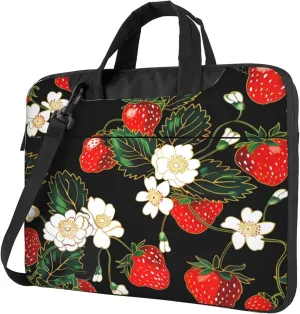 Strawberry Flower Laptop Shoulder Bag for Women, Strawberry Pattern Laptop Sleeve Case Durable Computer Bag