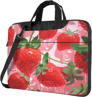 Strawberry Fruit Leaves Laptop Shoulder Bag for Women, Laptop Sleeve Case Durable Computer Bag