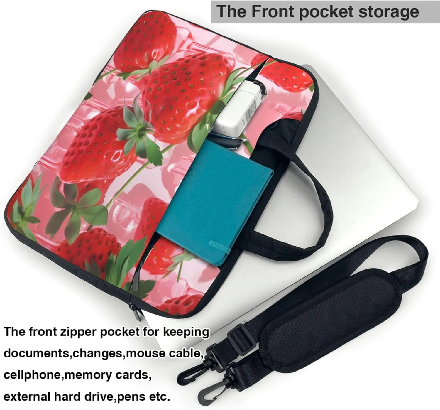 Strawberry Fruit Leaves Laptop Shoulder Bag for Women, Laptop Sleeve Case Durable Computer Bag
