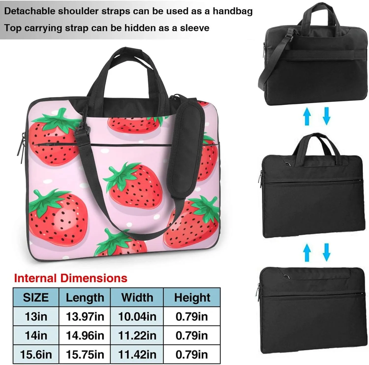 Strawberry Leaves Laptop Shoulder Bag for Women, Strawberry Painted Laptop Sleeve Case Durable Computer Bag