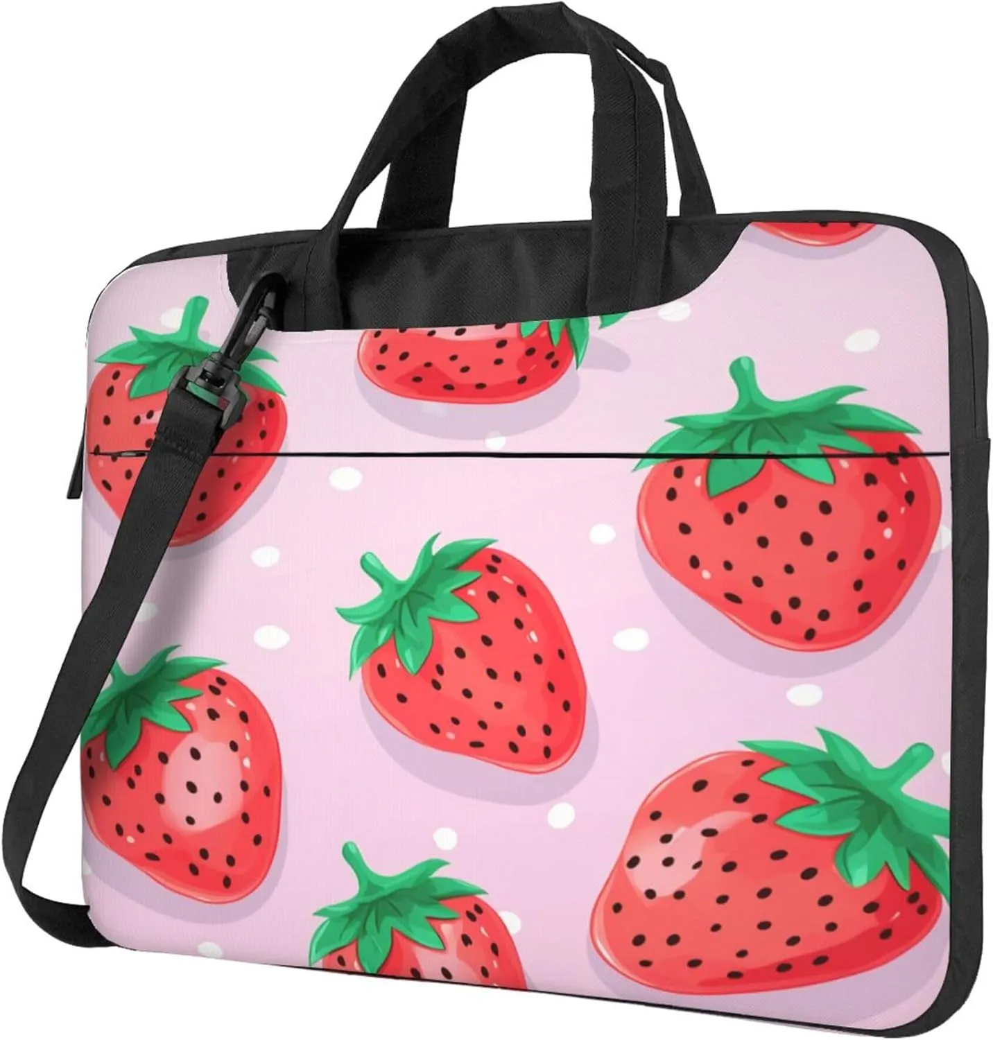 Strawberry Leaves Laptop Shoulder Bag for Women, Strawberry Painted Laptop Sleeve Case Durable Computer Bag