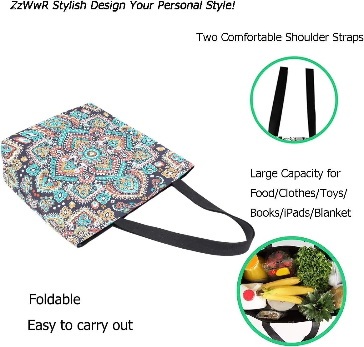 Stylish Cute Pattern Extra Large Shoulder Tote Bag for Beach Travel Weekender Gym Grocery Shopping