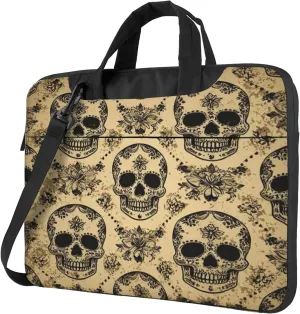 Sugar Skull Laptop Shoulder Bag for Women, Vintage Skull Laptop Sleeve Case Durable Computer Bag