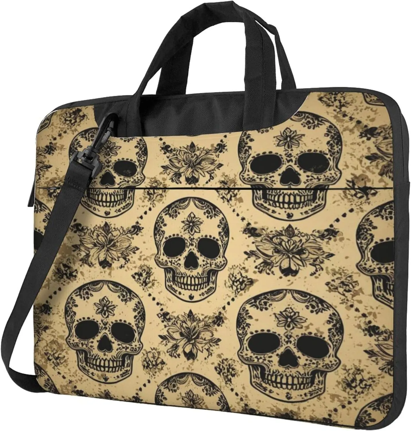 Sugar Skull Laptop Shoulder Bag for Women, Vintage Skull Laptop Sleeve Case Durable Computer Bag