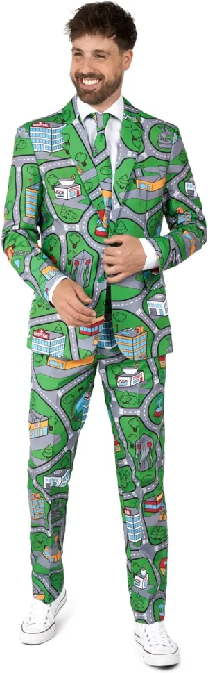 Suitmeister Men's Carpet City Green Suit - Outfit - Including Blazer, Pants and Tie - Green