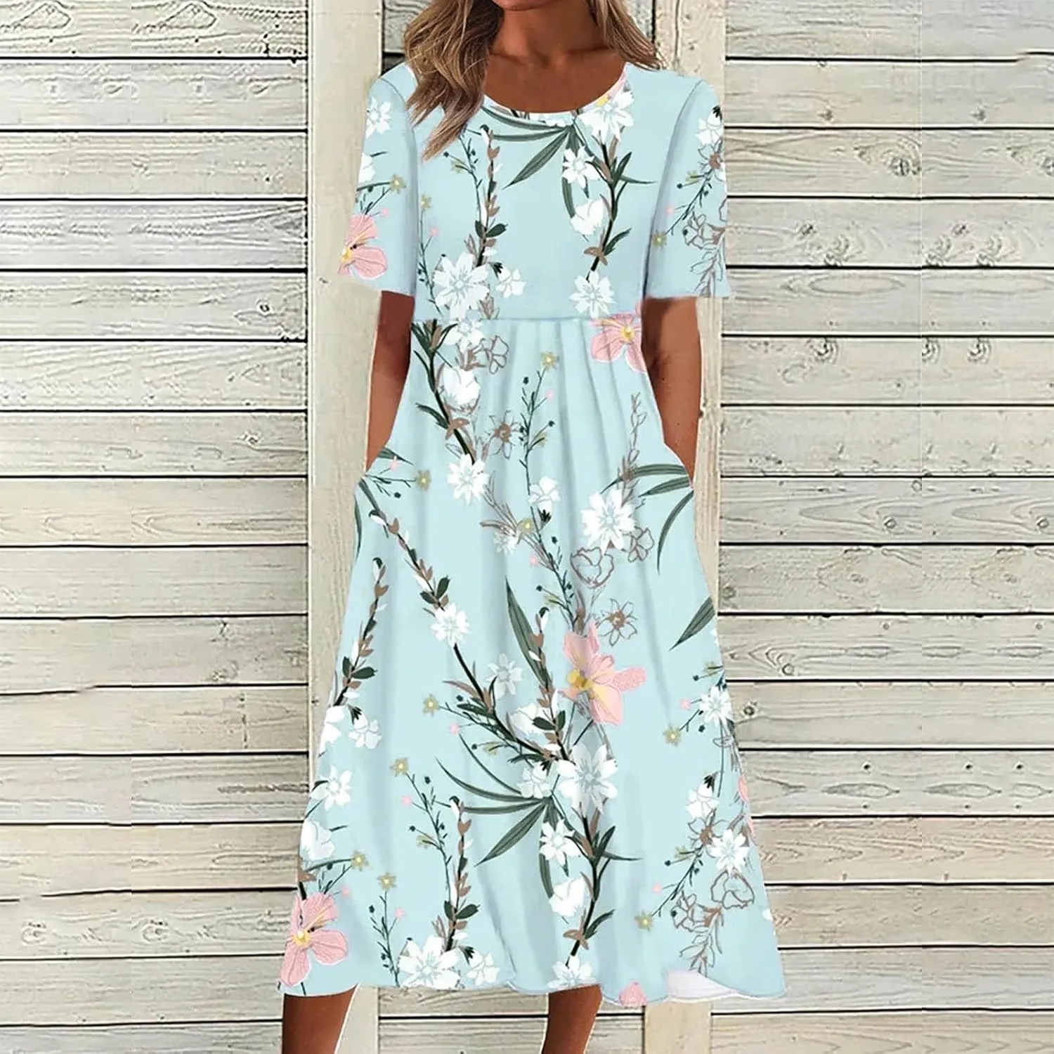 Summer Boho Dresses for Women 2025 Casual V Neck Button Dress Short Sleeve Sun Dress Vacation Long Dress with Pockets
