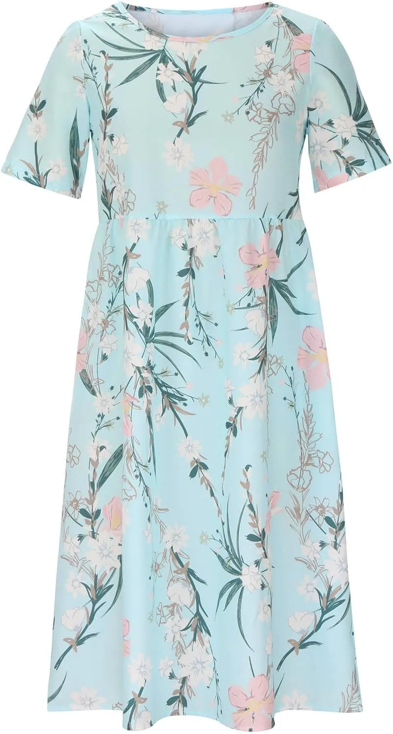 Summer Boho Dresses for Women 2025 Casual V Neck Button Dress Short Sleeve Sun Dress Vacation Long Dress with Pockets