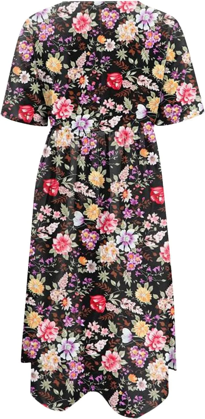 Summer Oversized Dress Womans Short Sleeve Wedding Simple Crewneck Smocked Loose Fit Soft Cotton Pullover.