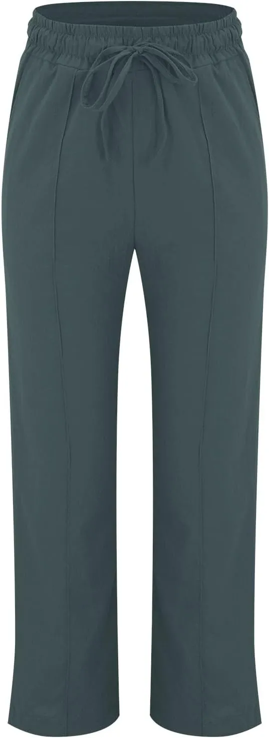 Summer Pants for Women 2025 Vacation Plus Size High Waist Drawstring Straight Leg Trousers Beach Pants with Pockets