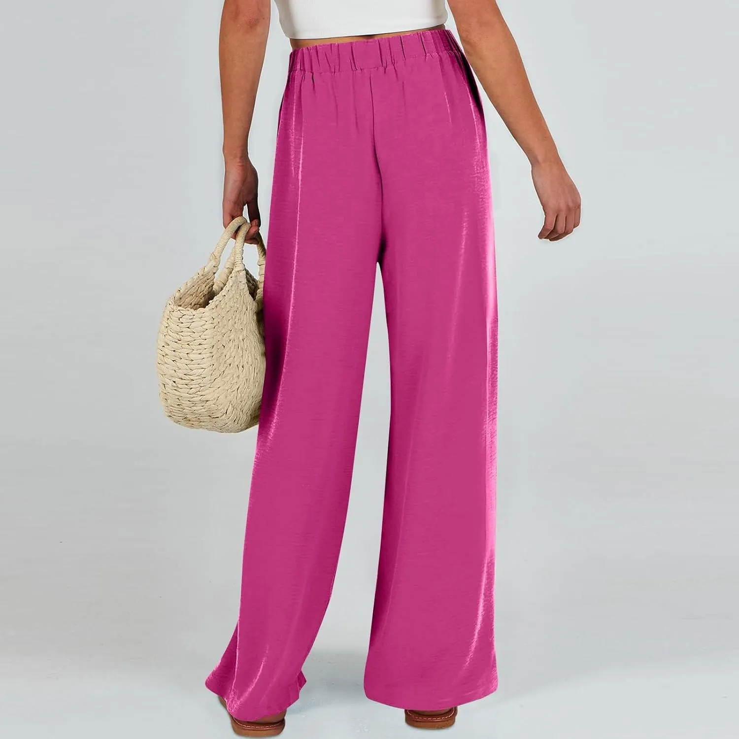 Summer Pants for Women 2025 Wide Leg Linen Pants Tie Knot High Waisted Palazzo Pants with Pockets Beach Cover Up Pant