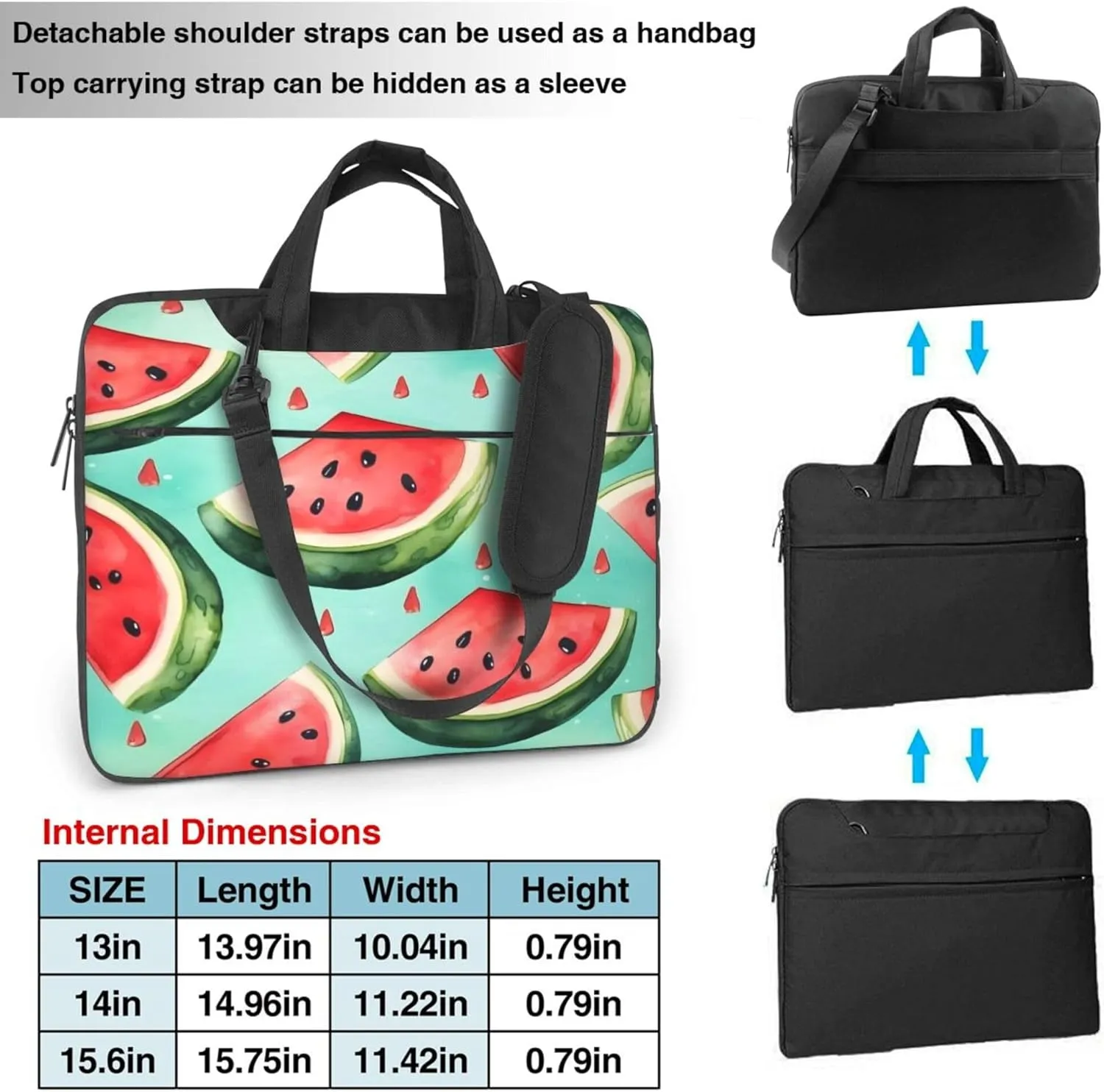 Summer Watermelon Fruit Painted Laptop Shoulder Bag for Women, Laptop Sleeve Case Durable Computer Bag
