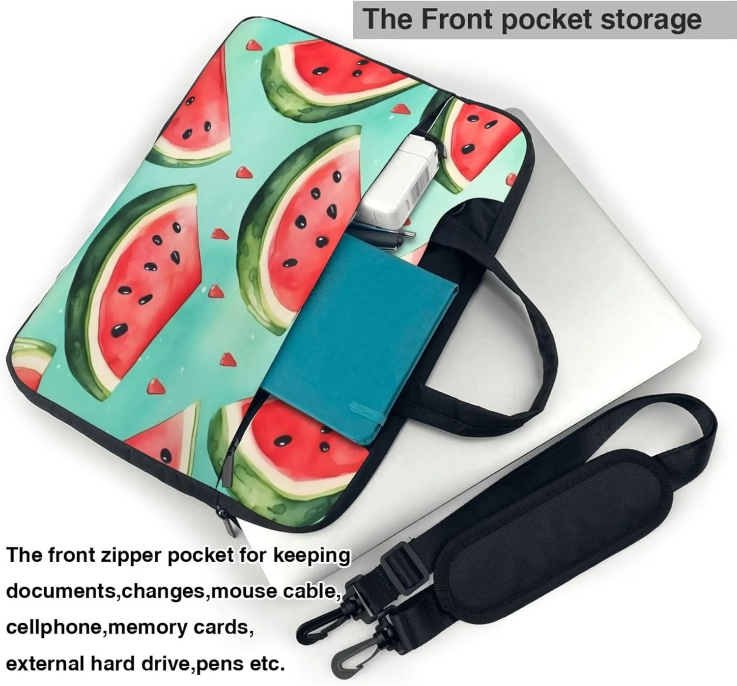 Summer Watermelon Fruit Painted Laptop Shoulder Bag for Women, Laptop Sleeve Case Durable Computer Bag