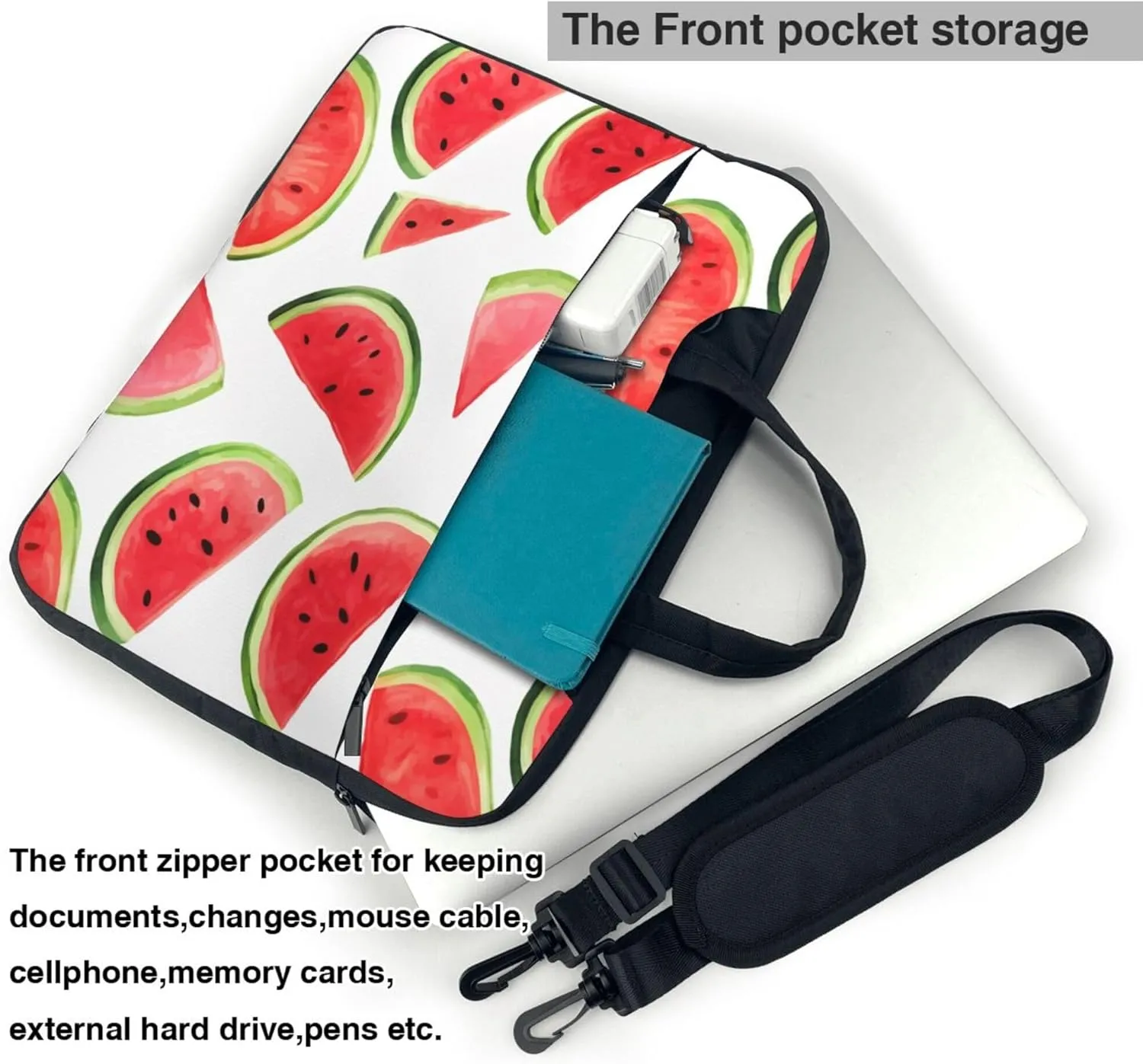 Summer Watermelon Laptop Shoulder Bag for Women, Fruit Pattern Laptop Sleeve Case Durable Computer Bag