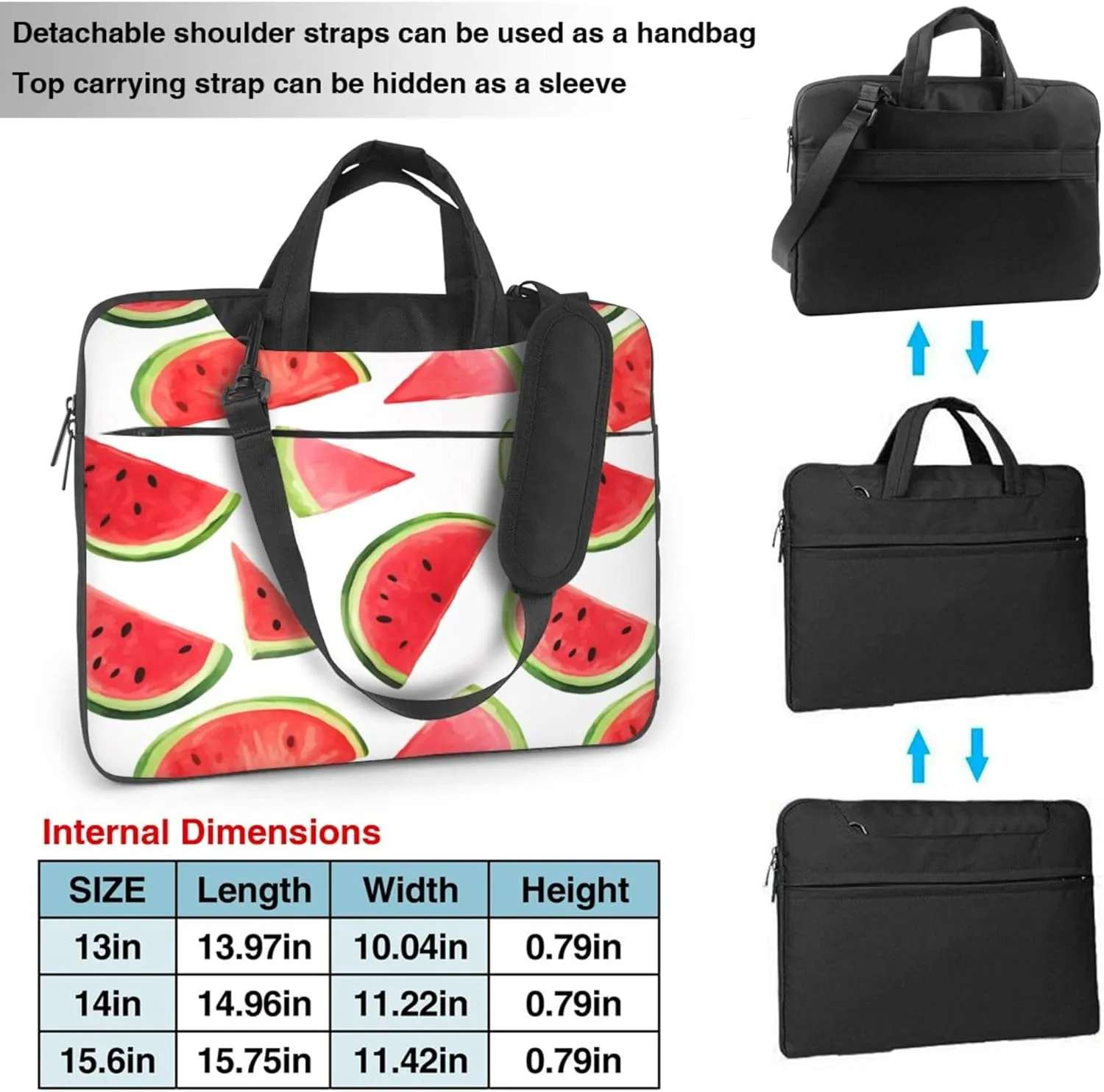 Summer Watermelon Laptop Shoulder Bag for Women, Fruit Pattern Laptop Sleeve Case Durable Computer Bag