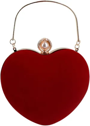 Sun Kea Women Heart Shaped Handbag Mini Clutch Chain Purse Chic Shoulder Bag Evening Tote (A-Red)