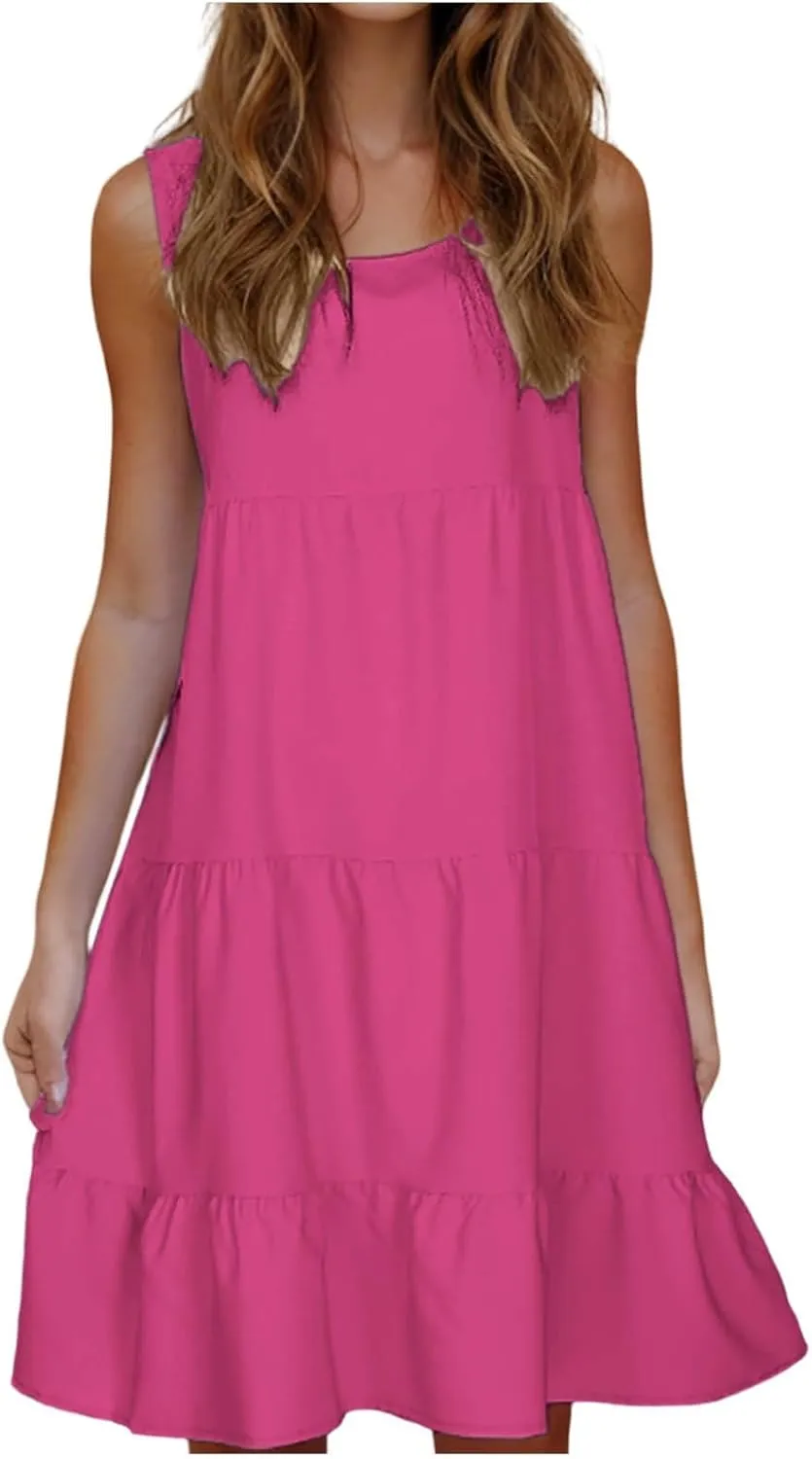 Sundresses for Women Casual 2025 Sleeveless Resort Wear Beach Vacation Outfits Sun Dresses Spring Summer Tank Dress