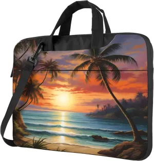 Sunset Beach Palm Tree Laptop Shoulder Bag for Women, Laptop Sleeve Case Durable Computer Bag