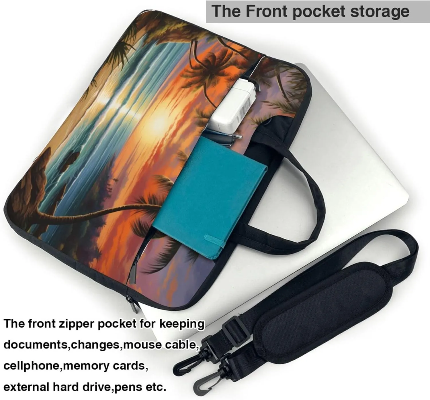 Sunset Beach Palm Tree Laptop Shoulder Bag for Women, Laptop Sleeve Case Durable Computer Bag