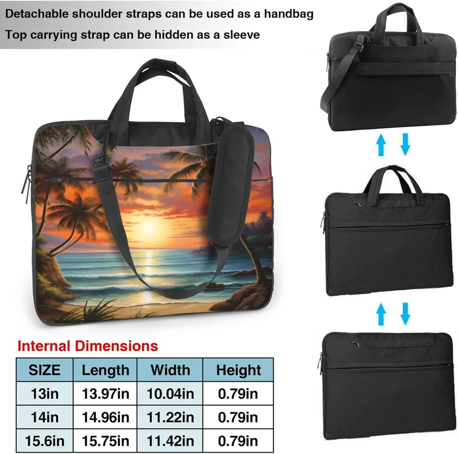 Sunset Beach Palm Tree Laptop Shoulder Bag for Women, Laptop Sleeve Case Durable Computer Bag