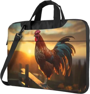 Sunset Rooster Farmhouse Chicken Laptop Shoulder Bag for Women, Laptop Sleeve Case Durable Computer Bag