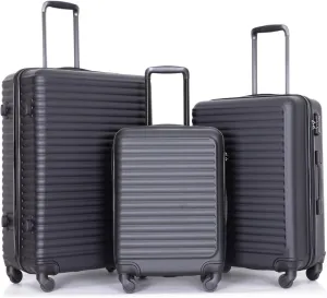 SVRCK Travel Confidently with Lightweight 3-Piece Luggage Set, Durable ABS with Spinner Wheels, Black