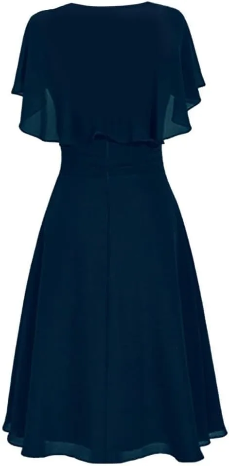 Tea Party Dresses for Woman 1950 Vintage Crew Neck Solid A-Line Swing Sundress Rockabilly Cocktail Party Dresses