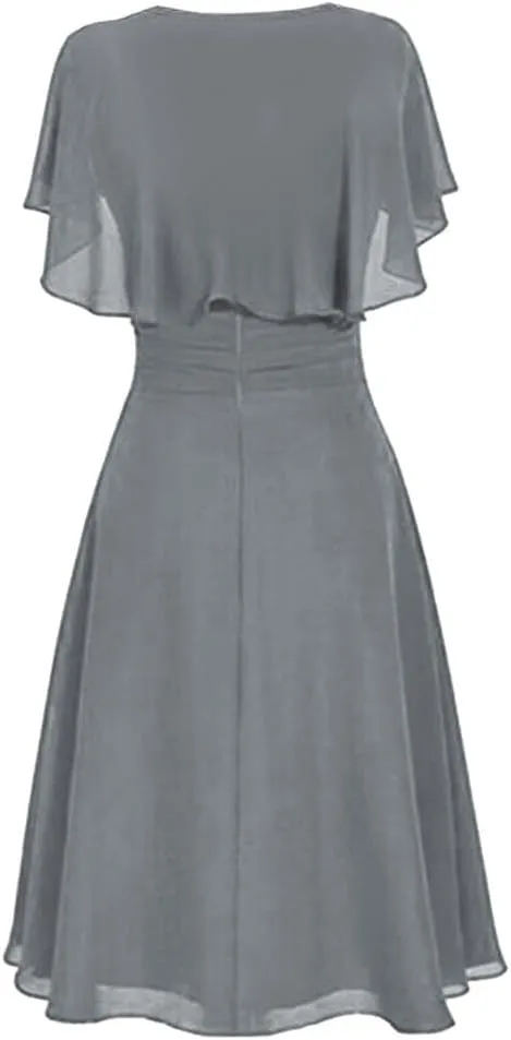 Tea Party Dresses for Woman 1950 Vintage Crew Neck Solid A-Line Swing Sundress Rockabilly Cocktail Party Dresses