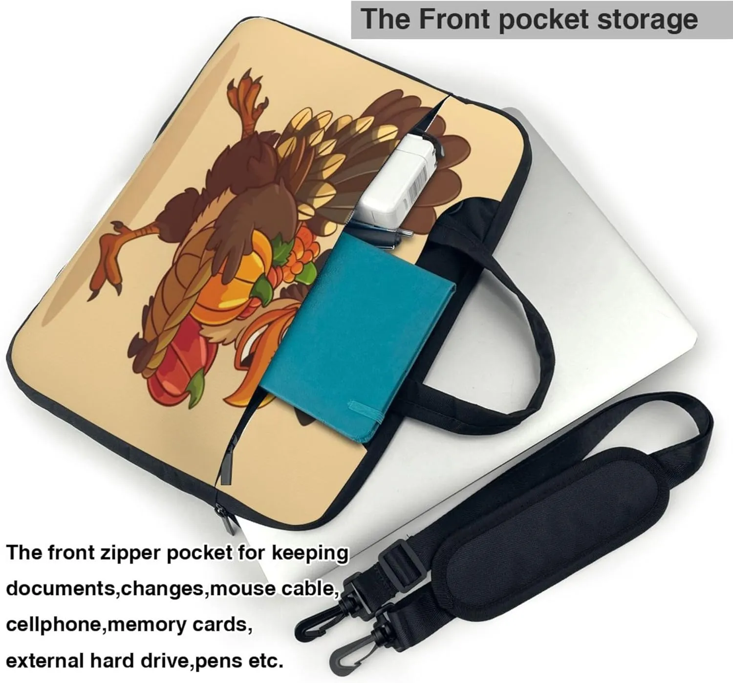 Thanksgiving Funny Turkey Laptop Shoulder Bag for Women, Laptop Sleeve Case Durable Computer Bag
