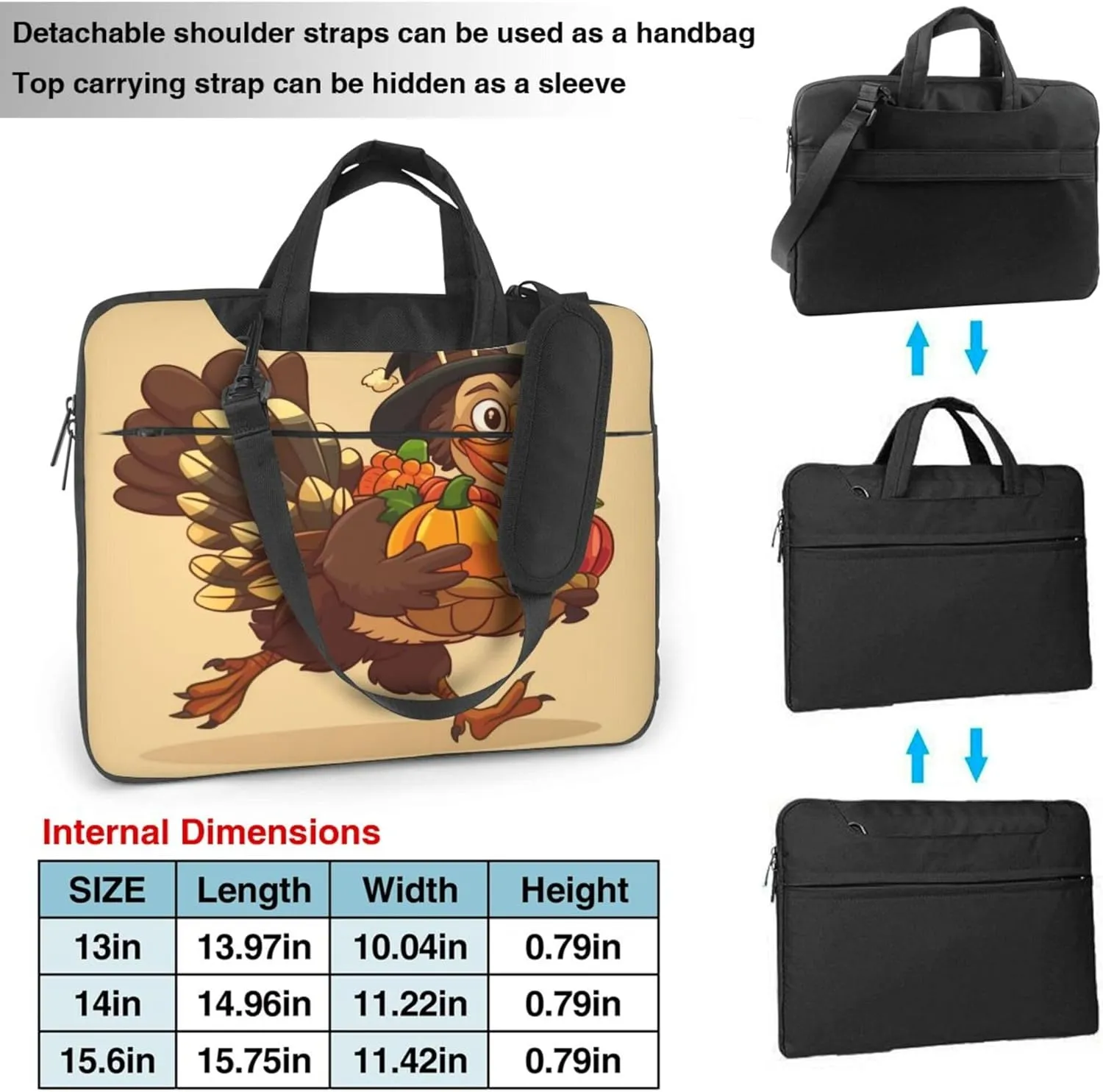 Thanksgiving Funny Turkey Laptop Shoulder Bag for Women, Laptop Sleeve Case Durable Computer Bag
