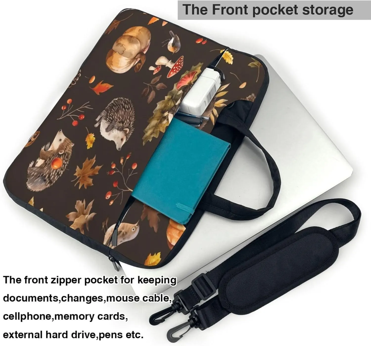 Thanksgiving Hedgehog Pumpkin Leaves Laptop Shoulder Bag for Women, Laptop Sleeve Case Durable Computer Bag